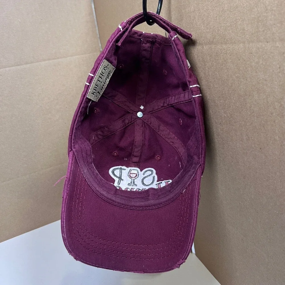 Sip Happens Wine Baseball Cap Maroon Distressed Adjustable Hat